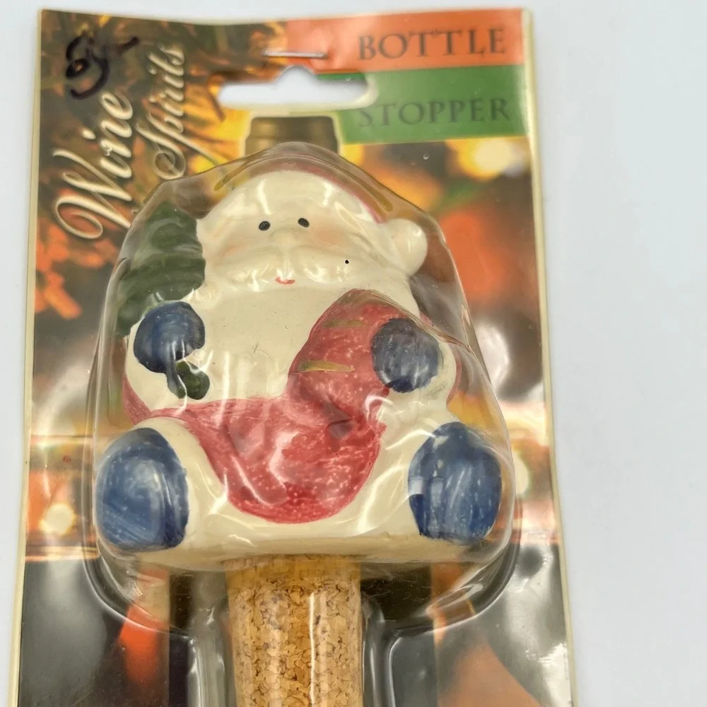 Holiday Santa Claus Ceramic Bottle Stopper Wine Spirits‎ Wrap Art New